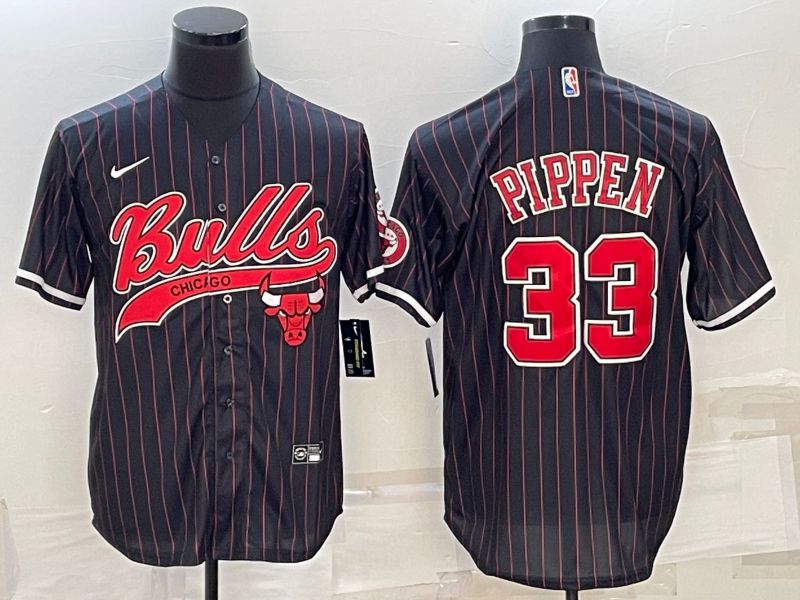 Men Chicago Bulls #33 Pippen Black Stripe 2022 Nike Co branded NBA Jersey->chicago bulls->NBA Jersey